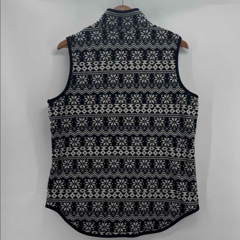 Vermont Country Store fair Isle‎ Black & Cream Snowflake Fleece Zip Vest Sz 1X - Picture 5 of 7